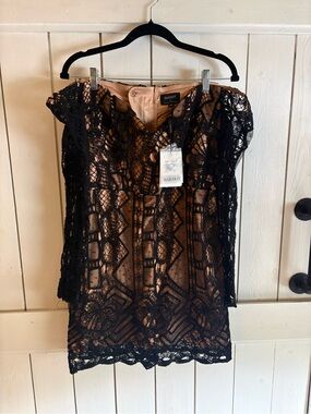 Bardot Black Lace Overlay with Nude Lining Tunic